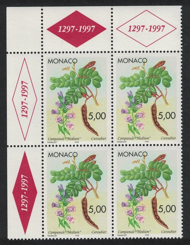 Giant Bellflower and Carob Pods Corner Block of 4 Monaco 1996 MNH SG#2301 - image 1 of 1