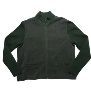 Norton Studio Vintage Checkered Embroidered Jacket Knit Sleeves Mock Neck Green - Picture 1 of 24