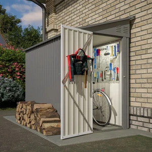 4x8 ft Outdoor Metal Storage Shed Lean to Small Tool Sheds Floor Frame Kit Gray - Picture 1 of 12
