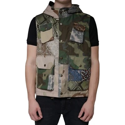 DOLCE & GABBANA Jacket Multicolor Patchwork Hooded Vest Men IT52/US42/XL 2480usd - Image 1 of 4