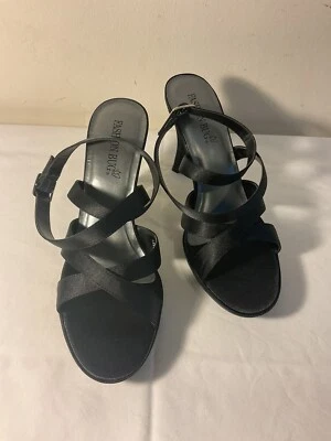 Women’s Black Faux Satin Strappy Heels 8.5 - Image 1 of 3