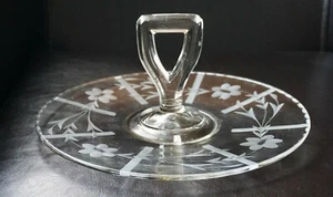 Vintage Klar Depression Glas Mittelgriff Geätzt Blumenmuster Serviertablett! - Bild 1 von 5