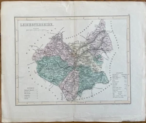 ANTIQUE MAP LEICESTERSHIRE C1850 BY J ARCHER HAND COLOURED - Picture 1 of 4