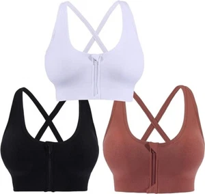 AKAMC 3 Pack Support Cross Back Wire free Removable Cups Yoga Sports Bra Small - Picture 1 of 4