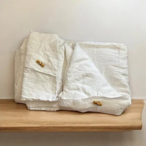 Pottery Barn Belgian Linen Duvet Cover King/Cal King White 2 Pillow Cases 2006 - Picture 1 of 11