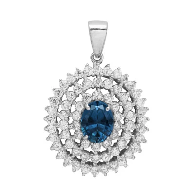 Joyería colgante de plata de ley 925 con topacio de Londres ovalado estilo racimo para mujer Foto 1 de 4