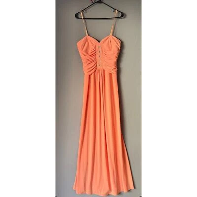 Max and Cleo sz 8 peach strapless jeweled maxi gown dress - Image 1 of 4
