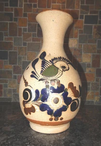 JARRÓN DE PÁJARO PINTADO A MANO J CAMPE TONALA Cerámica Mexicana-9"--FIRMADO-SIN CHIPS - Imagen 1 de 7