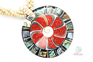 ABALONE SHIVA MOTHER OF PEARL Shell Handmade pendant necklace - Picture 1 of 10