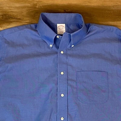 Brooks Brothers Shirt Mens 17.5 - 35 Blue Button Down Cotton Non Iron - Image 1 of 4