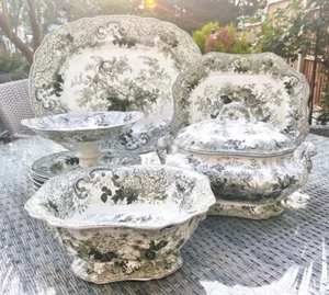 Antique Staffordshire Transferware Part Dinner Service Arabesque Pattern c. 1830 - Picture 1 of 24