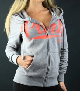 Victoria's Secret PINK perfekter Hoodie mit durchgehendem Reißverschluss kursives Logo Fleece-Sweatshirt - Bild 1 von 1