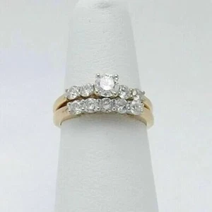 2Ct Lab Created Diamond Women's Bridal Wedding Ring Set 14k Yellow Gold Plated - Picture 1 of 13