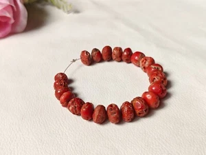 OLD CORAL Beads | Rondell Shape Loose | Italian Red Coral | Loose Coral Beads - Picture 1 of 8