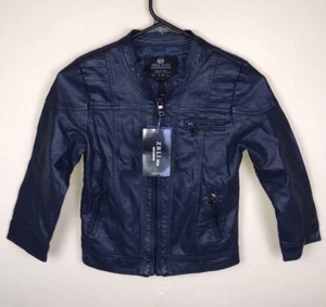 NWT ZRLI Kids Vegan Faux Leather Dark Blue Moto Style Zip-Up Jacket Sz 7 / 8 - Picture 1 of 11