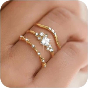 3PCS Gold Rings for Women _Stackable Rings Cubic Zirconia Wedding Bands Dainty 1 - Picture 1 of 7
