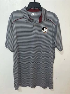 Florida State Seminoles Polo Mens Large Gray Striped Logo Russell Short Sleeve - Picture 1 of 11