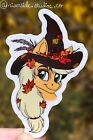 Autumn Fall Witch Applejack Vinyl Glitter Sticker 2" Original Art My Little Pony