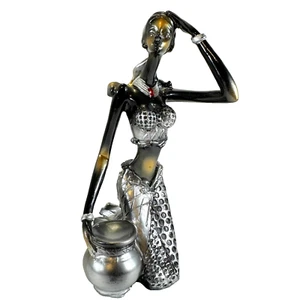 Statua Dama Tribale Africana Mensola Decorazione Finitura Metallizzata - Alta 6,75" - Foto 1 di 16
