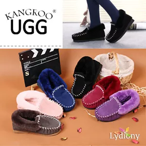 Black Australian Sheepskin Kangroo® UGG Moccasins Slippers Lambskin Wool Boots - Picture 1 of 11