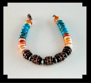 White Fox Creation: Chunky Turquoise and Spiny Oyster Bracelet - Picture 1 of 5