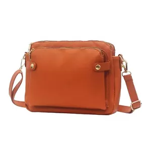 brown 3 Layers Crossbody Purse for women PU vegan leather card organizer multi - Picture 1 of 6
