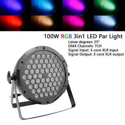 100W RGB LED Par Light DMX Stage DJ PAR 64 Lighting Party Par Can Spot Light - Image 1 of 4