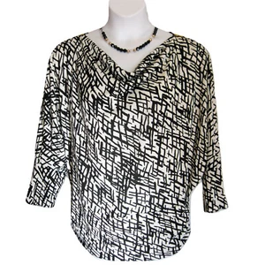 ALFANI Strickshirt Übergröße 1X 14W 16W Geometrisch Schwarz Weiß Reißverschluss Oberteil Drapiert - Bild 1 von 7