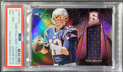 2013 PANINI SPECTRA #80 TOM BRADY /25 RED PRIZM HOLO JERSEY PATCH SSP PSA 8 POP2 - Image 1 of 4