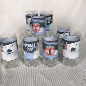 Vintage Coca Cola Always Cool Polar Bear Drinking Glasses Lot of 8 - Picture 1 of 9