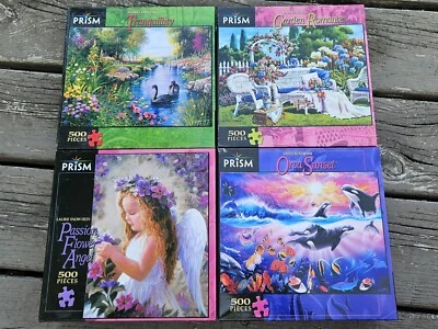 4 Rompecabezas Prisma: Jardín Romance Tranquilidad Orca Puesta de Sol Pasión Flor Ángel 500 Foto 1 de 4