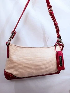ANTONIO MELANI  Stunning Red Leather & Ivory Woven Fabric Baguette Shoulder Bag - Picture 1 of 12
