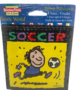 Vintage American Greetings Sports World Soccer 4 Large Stickers Fun & Games NOS - Picture 1 of 2