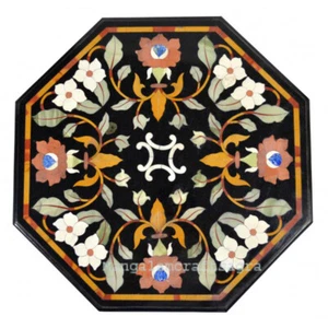 18" Marble corner Table Top semi precious stones Handmade inlay Art Decor - Picture 1 of 2