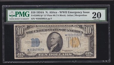 US 1934A $10 North Africa Emergency STAR NOTE LFP #86 FR 2309* PMG 20 VF (992*) - Image 1 of 2