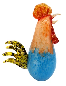 Art Glass Rooster Blown Glass Figurine Multicolor Home Decor Vintage 11" - Picture 1 of 12