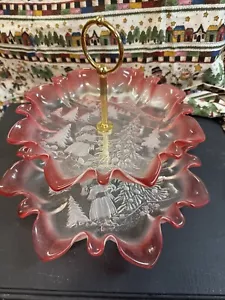 Mikasa 2 Tier Red Tidbit Glass Tray Xmas Story Rare - Picture 1 of 7
