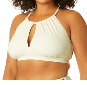 WOMEN'S PLUS SIZE 3X 24W 26W ** CREAM HALTER SWIMSUIT TOP CLOTHING  - NEW - Picture 1 of 4