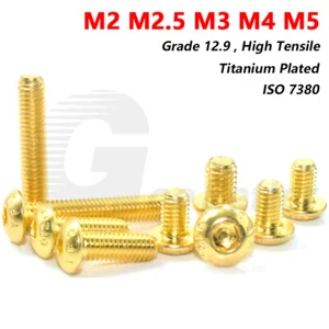 M2 - M5 Button Head Screws Allen Key Socket Dome Bolts Titanium Gold Plated 12.9 - Picture 1 of 11