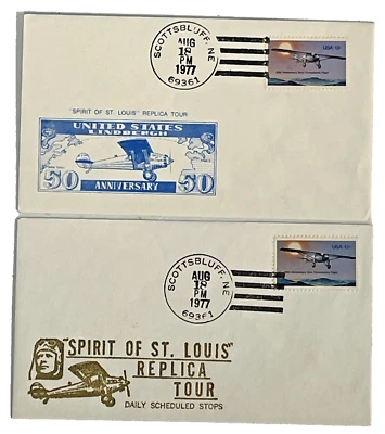 2 Spirit of Saint Louis 50TH Anniversary Tour Envelopes Scottsbluff NE 8/18/77 - Image 1 of 4