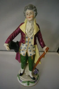 PORCELAINE DE SITZENDORF STATUETTE HOMME DE QUALITE AU CHAPEAU ET CANNE - Picture 1 of 10