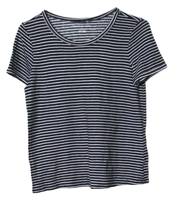 AMERICAN EAGLE OUTFITTERS SWEATER ladies M dark gray white stipe short sleeve - Image 1 of 4