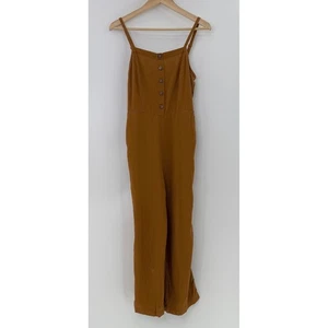 Old Navy Women's Jumpsuit Ginger Brown Button Linen Sz Sm Boho Fallcore Flaw - Picture 1 of 15