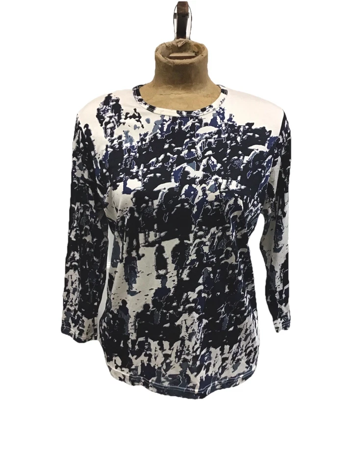 复古 Lynn Ritchie 多色丝绸混纺抽象印花上衣 XL 码 — 第 1/4 张图片