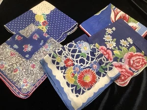 1779🌟Vintage Fancy Floral Printed NAVY Blue Handkerchiefs Hankies LOT (5) - Bild 1 von 9