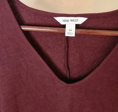 NWT Nine West Sz Medium Women’s Maroon Dress Knee Length Long Puff Sleeve - Image 1 of 4