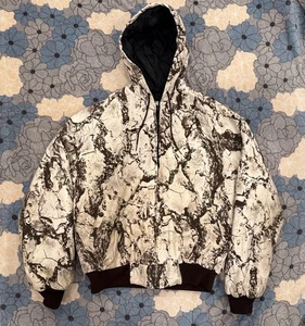Vintage USA Made Natgear Natural Snow Birch Camo Hooded Insulated Mens M Jacket - Picture 1 of 9