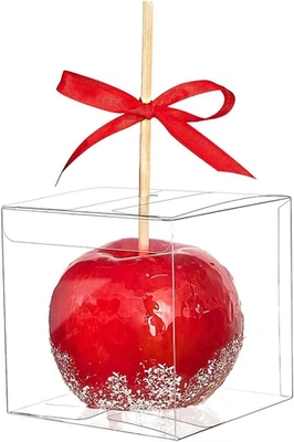 30 прозрачных коробок для конфет Apple 4x4x4 с отверстиями и красными лентами коробки для угощения - Изображение 1 из 4