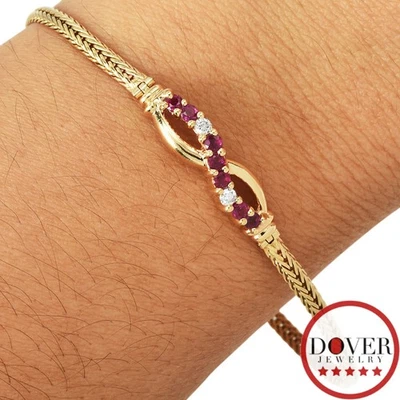 Estate Diamond 0.27ct Ruby 14K Gold Infinity Symbol Chain Bracelet 5.6 Gr NR - Image 1 of 4