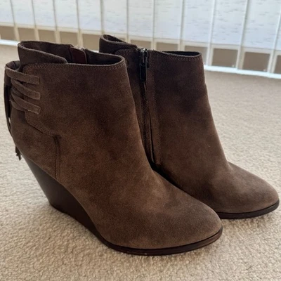 Frye Cece Tassel Lace Wedge Booties Suede Size 9M, Boho, Western - Image 1 of 4